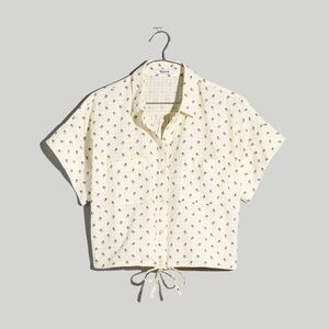 NWT Madewell Button-Up Cream Drawstring Shirt in Blooming Ikat | Women’s Plus 2X